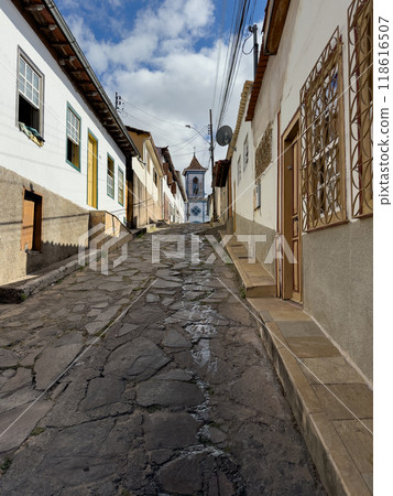 Charming Old Town Street Leading to a Church 118616507