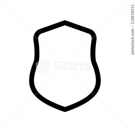 Black Shield frame Logo. Vector template outline Sign of Protection, Guard and Security. Insurance or Immunity Symbol. Empty icon design isolated on white background Black Shield frame Logo. Vector template outline Sign of Protection, Guard and Security. Insurance or Immunity Symbol. Empty icon design isolated on white background 118616551