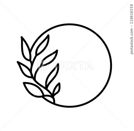 Flower logo line design with place for text. Vector template elegant element in trendy linear style. abstract emblem for floral shops or studios, wedding florists, creators of custom floral 118616559