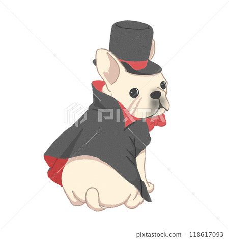 法國鬥牛犬穿著吸血鬼德古拉服裝坐著回頭看[白色] 118617093