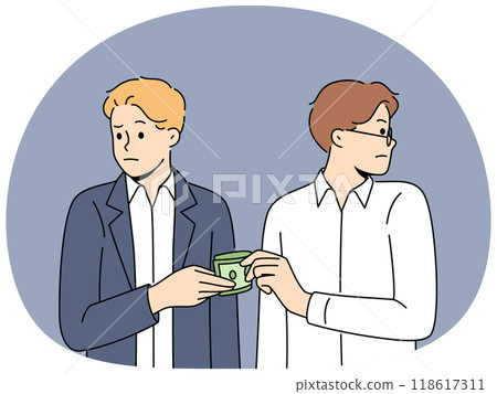 Man gives bribe to partner or official in order to lobby for necessary decisions in corruption way 118617311