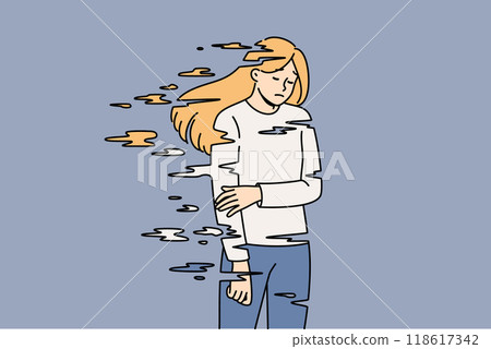 Depressed woman feels personality breakdown due to dependence on antidepressants and narcotic Depressed woman feels personality breakdown due to dependence on antidepressants and narcotic 118617342