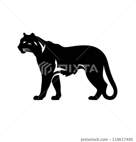 Black silhouette of a tiger, panther on white background. 118617480
