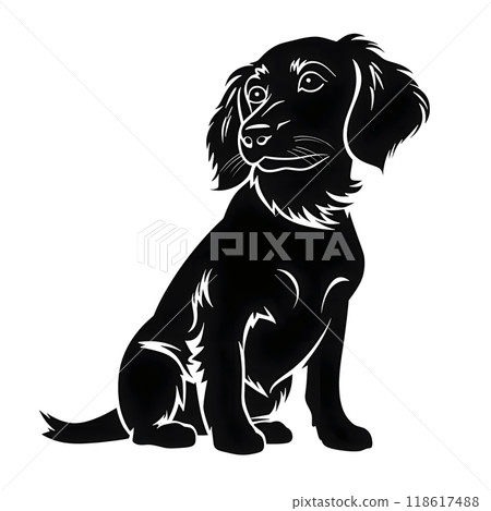 Black silhouette of a dog on white background. 118617488