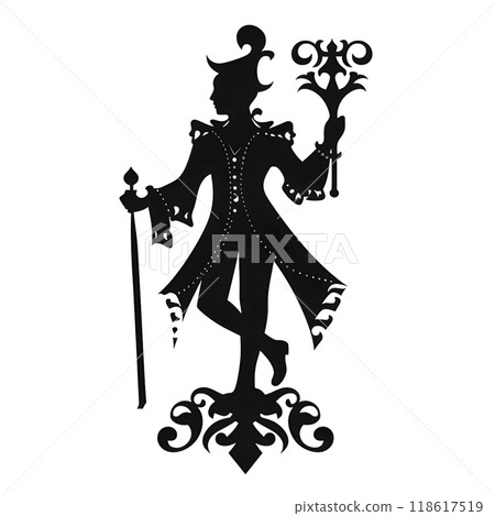 Black silhouette of a wizard on white background. 118617519
