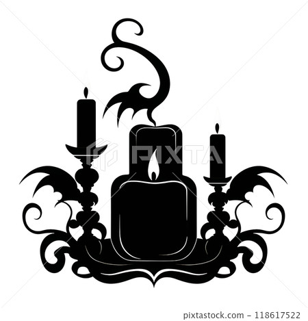 Black silhouette of a candle holder on white background. Black silhouette of a candle holder on white background. 118617522