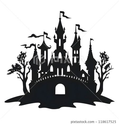 Black silhouette of a castle on white background. 118617525