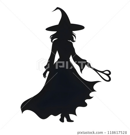 Black silhouette of a witch on white background. 118617528