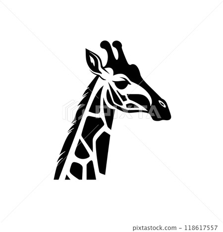 Black silhouette of a giraffe on white background. Black silhouette of a giraffe on white background. 118617557
