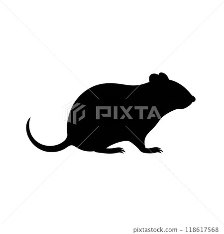 Black silhouette of a mouse, rat on white background. 118617568