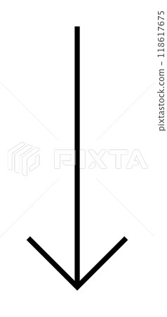 A black arrow points directly down on a white background. Ideal for navigation, direction signs, minimalistic art, user interface design, and instructional materials. Clean lines, modern look. A black arrow points directly down on a white background. Ideal for navigation, direction signs, minimalistic art, user interface design, and instructional materials. Clean lines, modern look. 118617675
