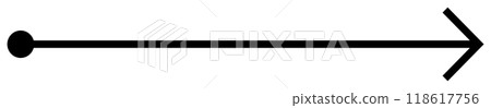 Black arrow with filled circle on left, and arrowhead on right, horizontally oriented on white background. Ideal for navigation, direction, progress, guides, and infographics. Minimalist, vector art. Black arrow with filled circle on left, and arrowhead on right, horizontally oriented on white background. Ideal for navigation, direction, progress, guides, and infographics. Minimalist, vector art. 118617756
