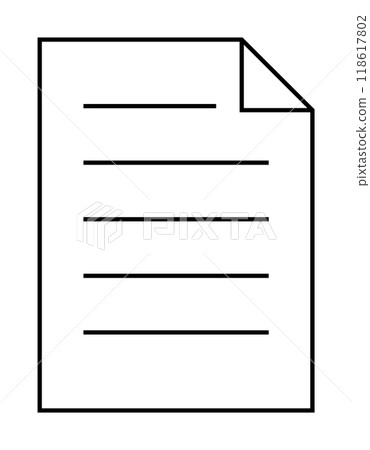 This image shows a basic document outline with black lines representing text and a folded top-right corner on a white background. Ideal for writing, documentation, office, files, digital content. 118617802