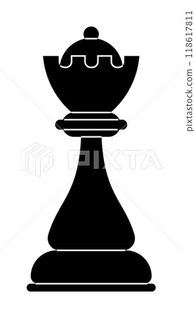 A black silhouette of a knight chess piece on a white background. Ideal for chess concepts, strategy themes, educational materials, game designs, and minimalist artwork. Simple, classic, vector. 118617811