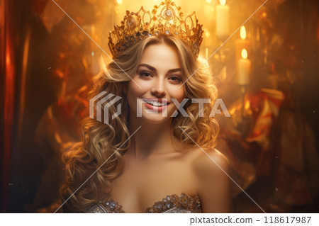 A beautiful girl wearing the crown of a winning beauty queen 118617987