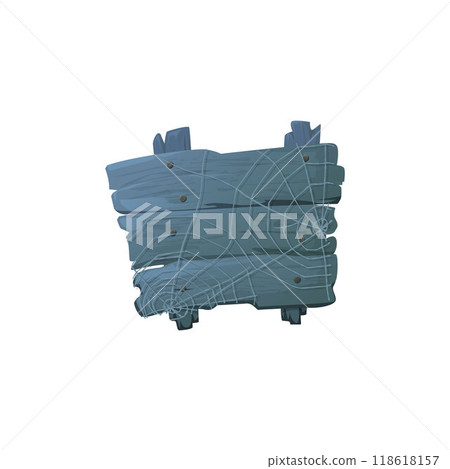 Vector illustration of blank signboard made of blue wooden planks with nails and spider web. Vector illustration of blank signboard made of blue wooden planks with nails and spider web. 118618157