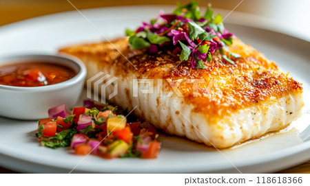 Crispy Coconut Crusted Mahi Mahi Dish Crispy Coconut Crusted Mahi Mahi Dish 118618366