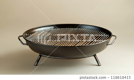 Clean Empty Round Grill with Shiny Metal Bars Clean Empty Round Grill with Shiny Metal Bars 118618415