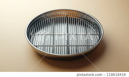 Clean Round Metal Grill with Shiny Bars Clean Round Metal Grill with Shiny Bars 118618416