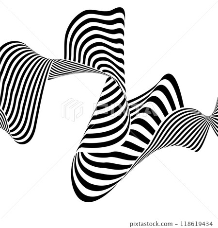 Abstract black and white curved line stripe. Wave background. Vector illustration. Eps 10 Abstract black and white curved line stripe. Wave background. Vector illustration. Eps 10 118619434