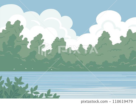 Beautiful landscape with a river and green trees 118619479