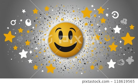 Positive smiley surrounded by stars 118619565