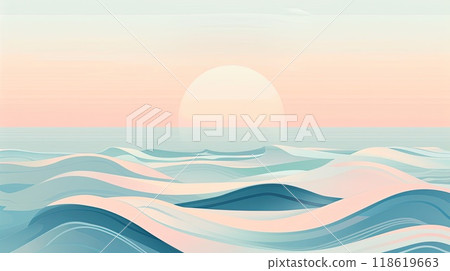 Simple flat illustration of sea background in delicate pastel colors, minimalistic style 118619663