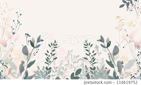 Simple flat illustration of botanical background in delicate pastel colors with space for text for 118619752