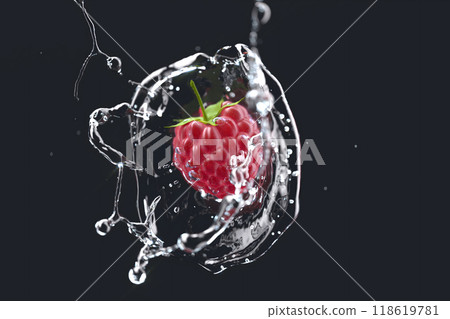 Raspberry falling water splash mockup, depth of field, dark background 118619781
