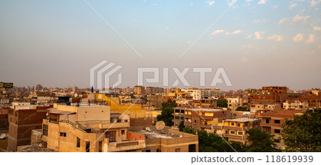 view of the roofs of houses at sunset Giza, Cairo Egypt 118619939