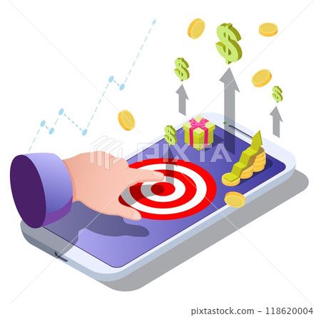 User hand taps to earn money on mobile games vector illustration User hand taps to earn money on mobile games vector illustration 118620004