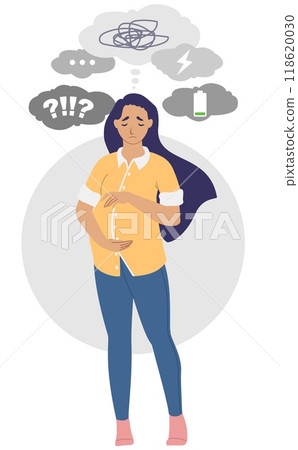 Pregnant woman in stress and depression vector illustration Pregnant woman in stress and depression vector illustration 118620030