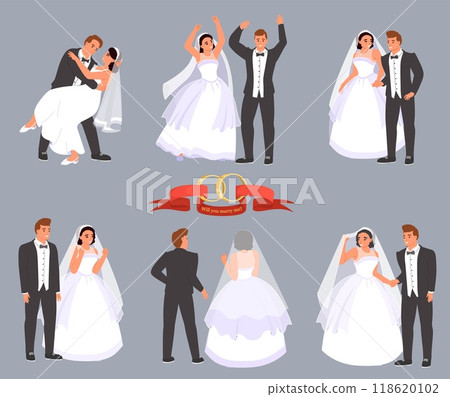 Bride and groom just married couple in different pose set 118620102