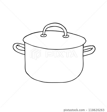 Vector hand drawn outline cooking pot 118620263