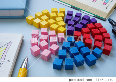 Colorful cubes in segments. Customer segmentation. Represents targeted marketing strategies. 118620450