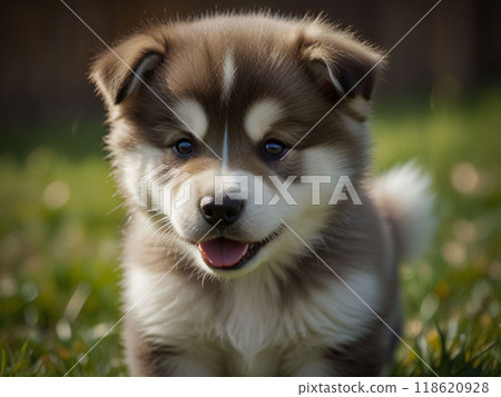 Puppy running in a dog run Puppy running in a dog run 118620928