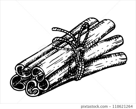 a bunch of cinnamon. vector illustration in sketch style 118621264