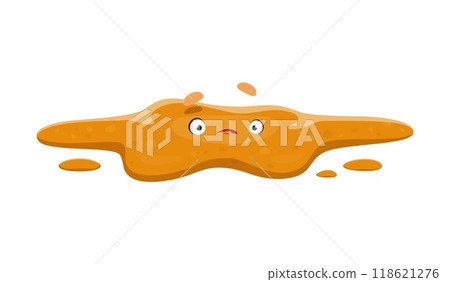 Cartoon poop emoji, funny poo excrement character, happy toilet shit emoticon. Isolated vector comical and humorous diarrhea personage with a confused expression, depicts the liquid messy aftermath 118621276