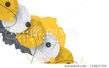 Abstract art wireframe background. Modern science or technology art elements. Surface illustration. Hand made vector. 118621729