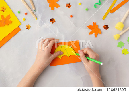 Orange paper umbrella kraft with kids autumn ideas for kindergarten diy step by step 118621805