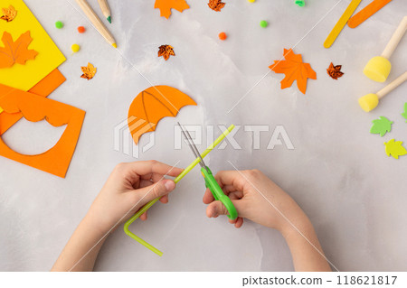 Orange paper umbrella kraft with kids autumn ideas for kindergarten diy step by step 118621817