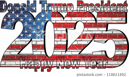 Happy New Year 2025 with USA flag inside Happy New Year 2025 with USA flag inside 118621892