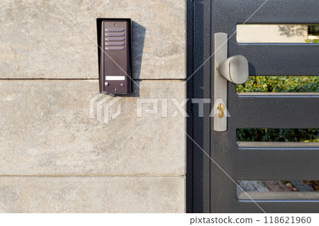 Metal gate with security intercom system 118621960