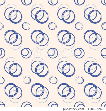 Geometric abstract seamless pattern. Brush lines circles continuous surface. Stroke round shapes repeat background. Vector illustration for design for fabric, wallpaper or wrapping paper. 118622260