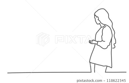 Woman is standing in front of a wall Woman is standing in front of a wall 118622345