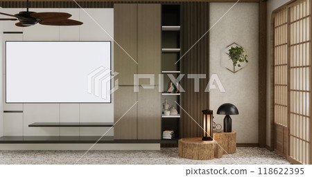 Cabinet wooden design on white room interior modern style.3D rendering Cabinet wooden design on white room interior modern style.3D rendering 118622395