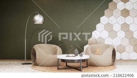 Dark concept mockup living room zen style empty wall background.3D rendering 118622406
