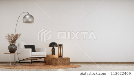 Armchair sofa and decoration japanese on white Modern living room modern style.3D rendering Armchair sofa and decoration japanese on white Modern living room modern style.3D rendering 118622409