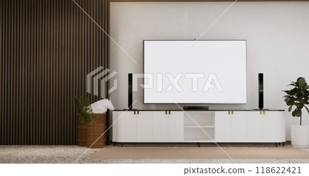 Cabinet wooden design on white room interior modern style.3D rendering Cabinet wooden design on white room interior modern style.3D rendering 118622421