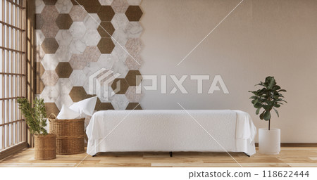 Mockup Cabinet on living room modern style with hexagon tiles wall background.3D rendering Mockup Cabinet on living room modern style with hexagon tiles wall background.3D rendering 118622444